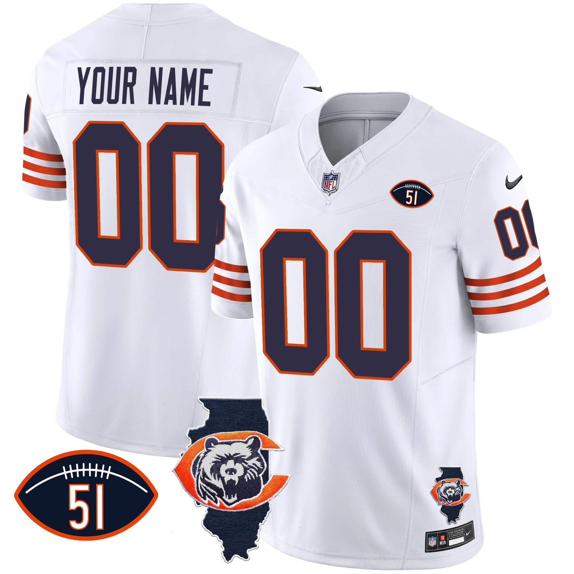 Men Chicago Bears White 2024 Nike Throwback Patch Vapor Custom NFL Jersey->customized nfl jersey->Custom Jersey